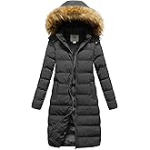 CREATMO US Women's Long Winter Faux Fur Coat Puffer Warm Jacket with Detachable Hood