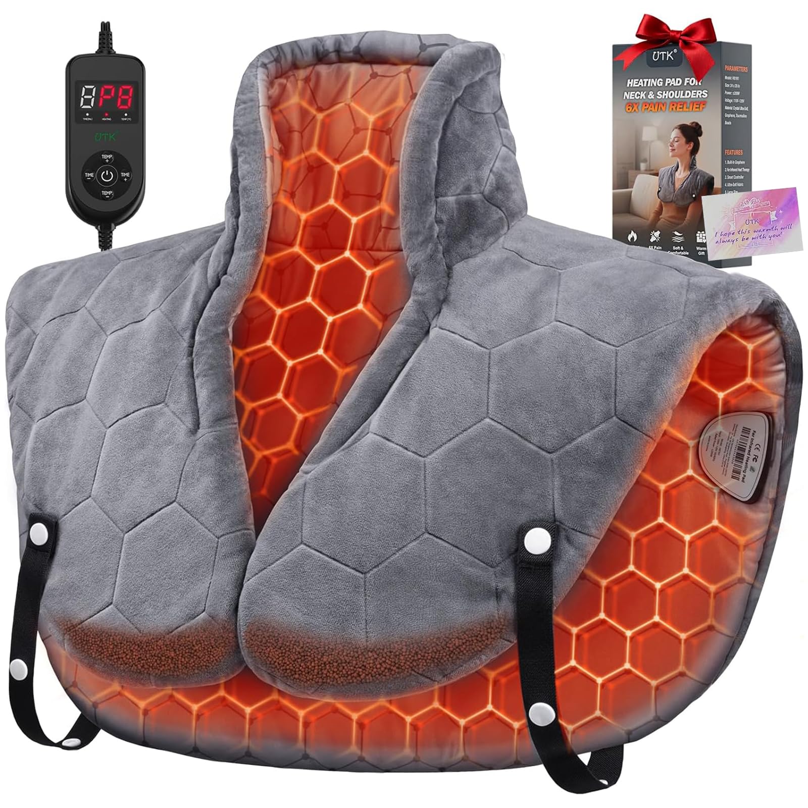 Photo 1 of 30s Fast Hot Heating Pad for Neck Shoulders and Back, Far Infrared Heating Pad, 6X Deeper Pain Relief, Max 160?, 8 Temp Settings, 4H Auto Off, Memory Function, 24"X20", Daily Care Gift for Family