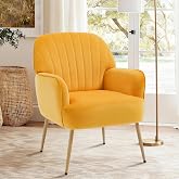 Holiway Velvet Accent Chair, Mid Century Modern Accent Chairs for Living Room, Comfy Upholstered Armchair with Metal Legs for Bedroom/Apartment/Office/Waiting Room, Golden Yellow