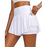 Flowy Running Shorts for Women with 4 Pockets 2 in 1 High Waisted Women's Butterfly Workout Athletic Tennis Skirt Shorts
