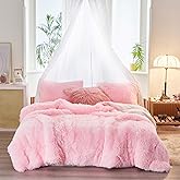 Joyreap 3-Piece Plush Shaggy Comforter Set, King Size Luxury Faux Fur Sherpa Reversible Bedding Comforter Set, Ultra Cozy Warm Fluffy Bedding Set for Winter (Pink, 100x88 inches)
