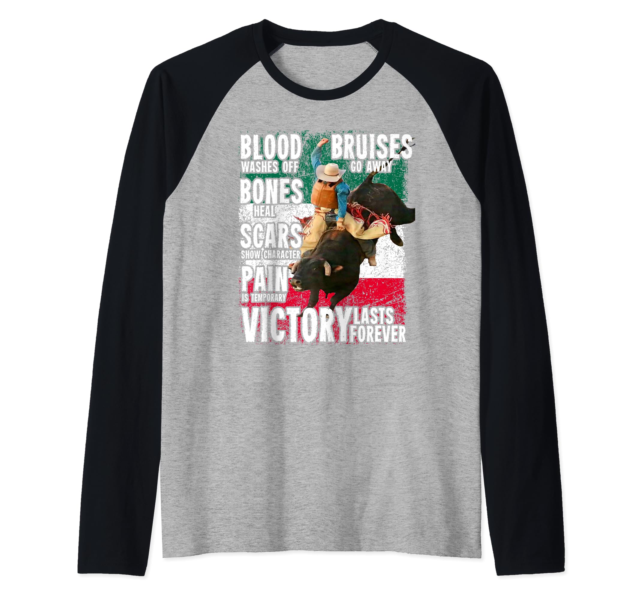 Mexico Bull-Riding Ranch Rider Mexican Cowboy Victory Raglan Baseball Tee