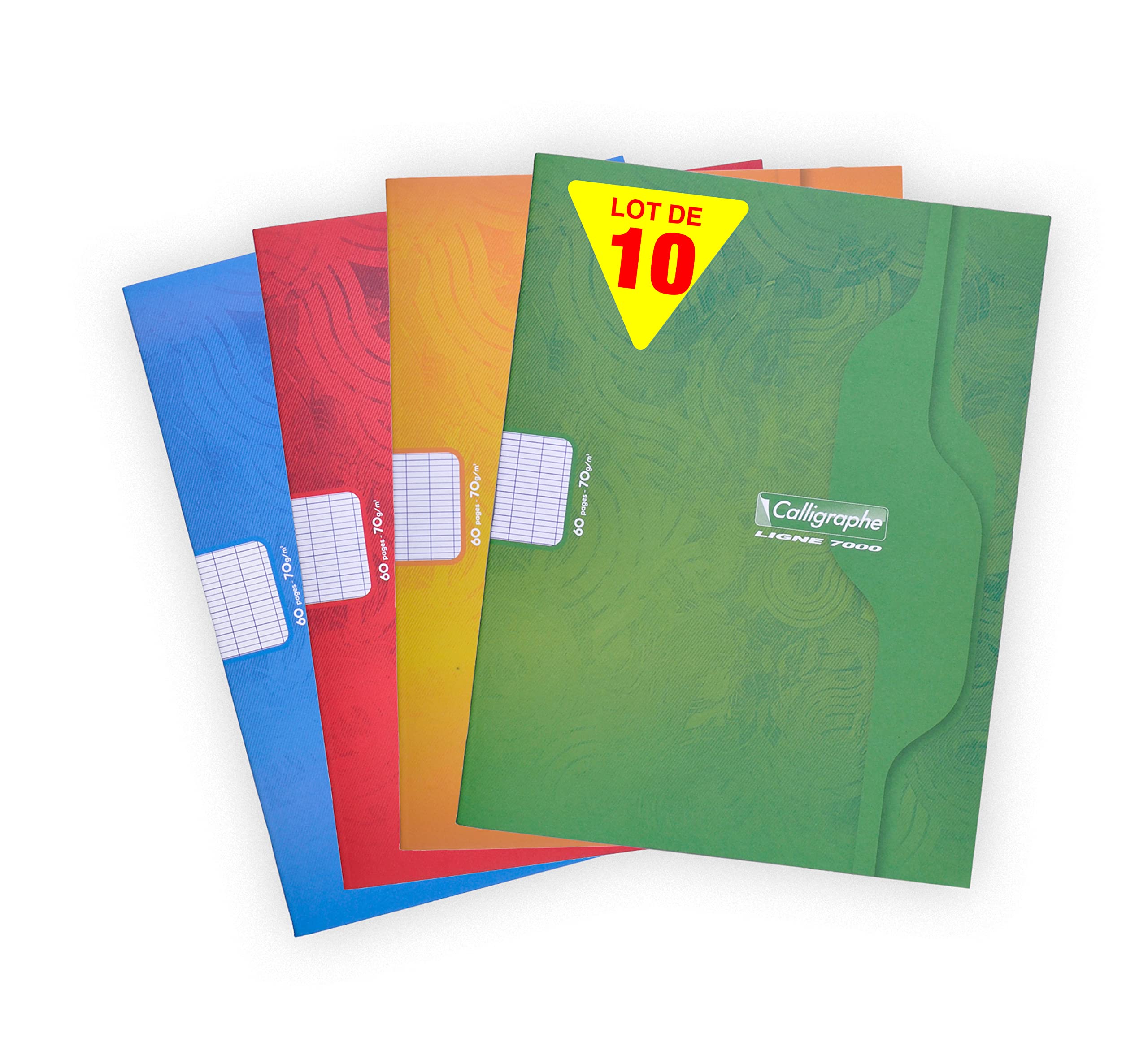 Calligraphe 7005C Set of 10 Stapled Notebooks (a Clairefontaine Brand) - 17x22 cm - 60 Seyes Ruled Pages - 70 g White Paper - Offset Card Cover - Random Colours