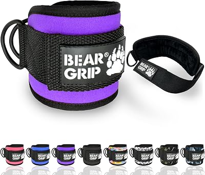 BEAR GRIP Ankle Straps for Cables Purple Single Neoprene D-Ring Adjustable