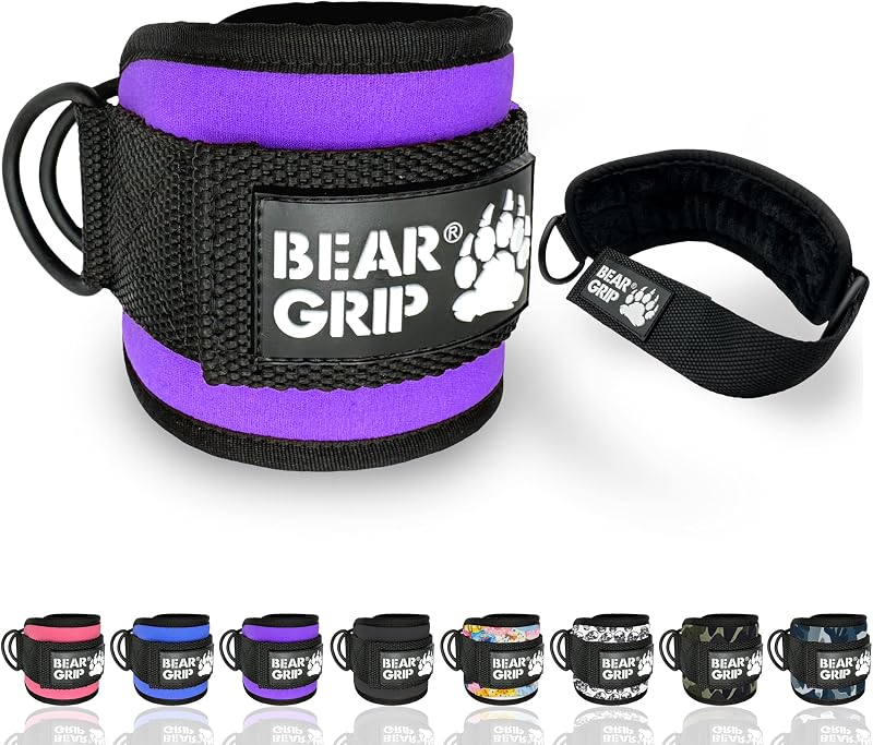 BEAR GRIP Ankle Straps for Cables Purple Single Neoprene D-Ring Adjustable