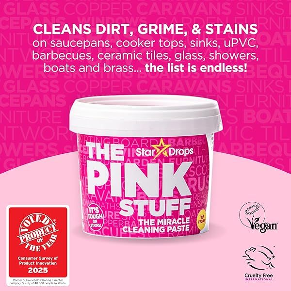 STARDROPS – THE PINK STUFF MIRACLE CLEANING PASTE & SQEEZY SCRUBBER SPONGE BUNDLE – ALL-PURPOSE, NON-SCRATCH CLEANER FOR KITCHENS, BATHROOMS, WALLS, FLOORS, POTS, GROUT, AND MORE