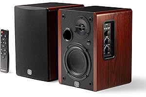 PreSonus Eris Accent BT 60W Powered Bookshelf Bluetooth Speakers – Studio Monitors for Turntable, Home, 4" Woofer, Silk Tweeter, USB-C, Optical, RCA, Coax, Remote, Sub Out, Wired Option, Wood Grain