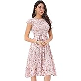 Allegra K Midi Dress for Women's Smocked Floral Fit and Flare Dresses