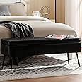 kinmars Leather Storage Ottoman Bench,End of Bed Bench for Living Room Bedroom Dinning Room Entryway,Mid-Century Modern,Faux Leather,with Steel Legs,Safety Hinges,Loads 660 lb (Without Button, Black)