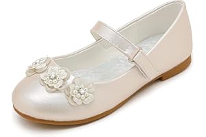 Parrosoo Flower Girl Shoes Dress Shoes Toddler Girls Flats Low Heel Princess Wedding Shoes for Little Big Kids