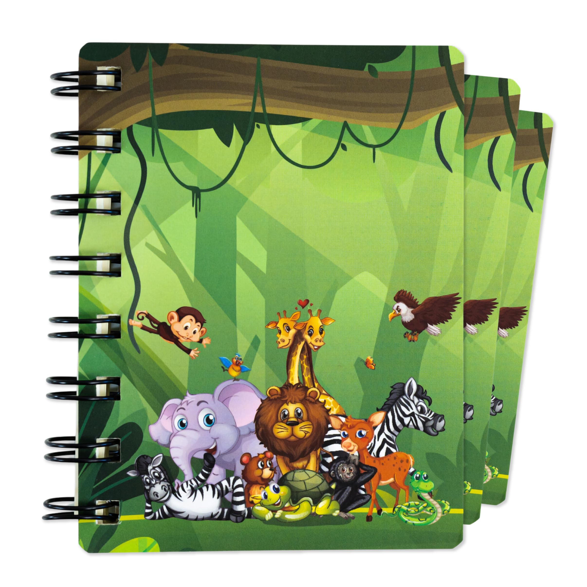 Toyseum 12 x Mini Animal Notebooks, Jungle Party Bag Fillers for Kids, A7 Pocket Size, 160 Pages, Themed Small Gift Stationery Favours, Notepads for Childrens School Prizes, Pack of 12