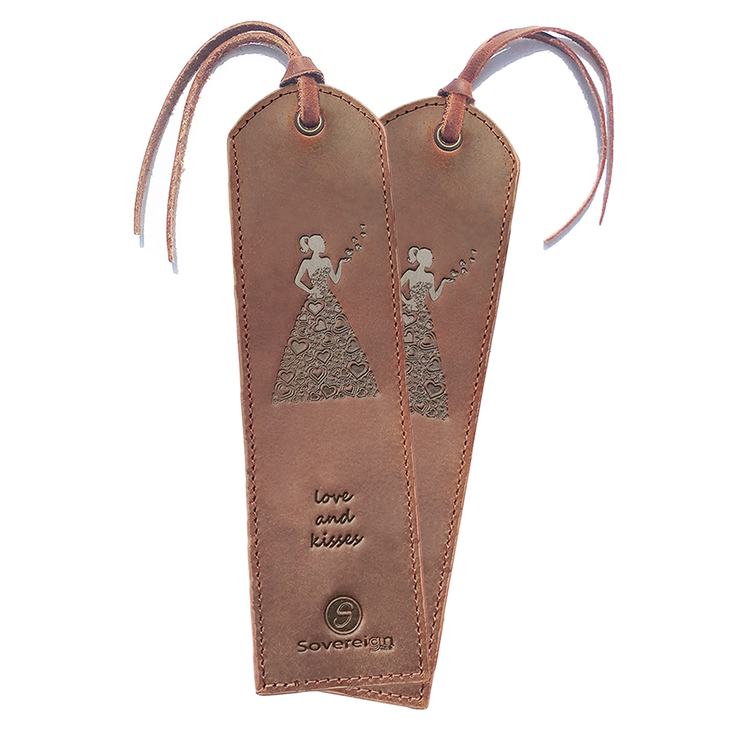 Leather Bookmark Handmade with Woman in Heart Dress Design - Pack of 2 Genuine Leather Book Marks - Perfect Bookmarks for Women & Kids | Great Idea for Leather Gifts for Bookworms Writers & Friends