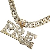 BLINGFACTORY Hip Hop Jewelry Gold Plated Large PRE Pendant & 15mm 18" Full Iced Cuban Choker Chain Necklace Set