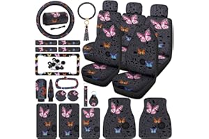 Tallew Butterfly Seat Full Set for Women Butterfly Universal Car Accessories Rubber Steering Wheel Cover License Plate Frame 