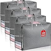 4Pack 105L Extra Large Blanket Storage Bags, Foldable Comforter Storage Bag for Bedding Pillow Sheet Clothes with Handles Zippers Clear Window Closet Organizers and Storages, Grey