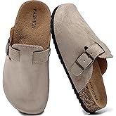 XTJSCBDSH Kids Suede Clogs with Cork Footbed, Toddler Boys Girls Sandals, Adjustable Buckle Slip-On Slippers, Arch Support Mules for Indoor Outdoor