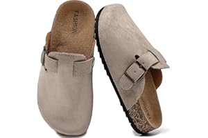 XTJSCBDSH Kids Suede Clogs with Cork Footbed, Toddler Boys Girls Sandals, Adjustable Buckle Slip-On Slippers, Arch Support Mules for Indoor Outdoor