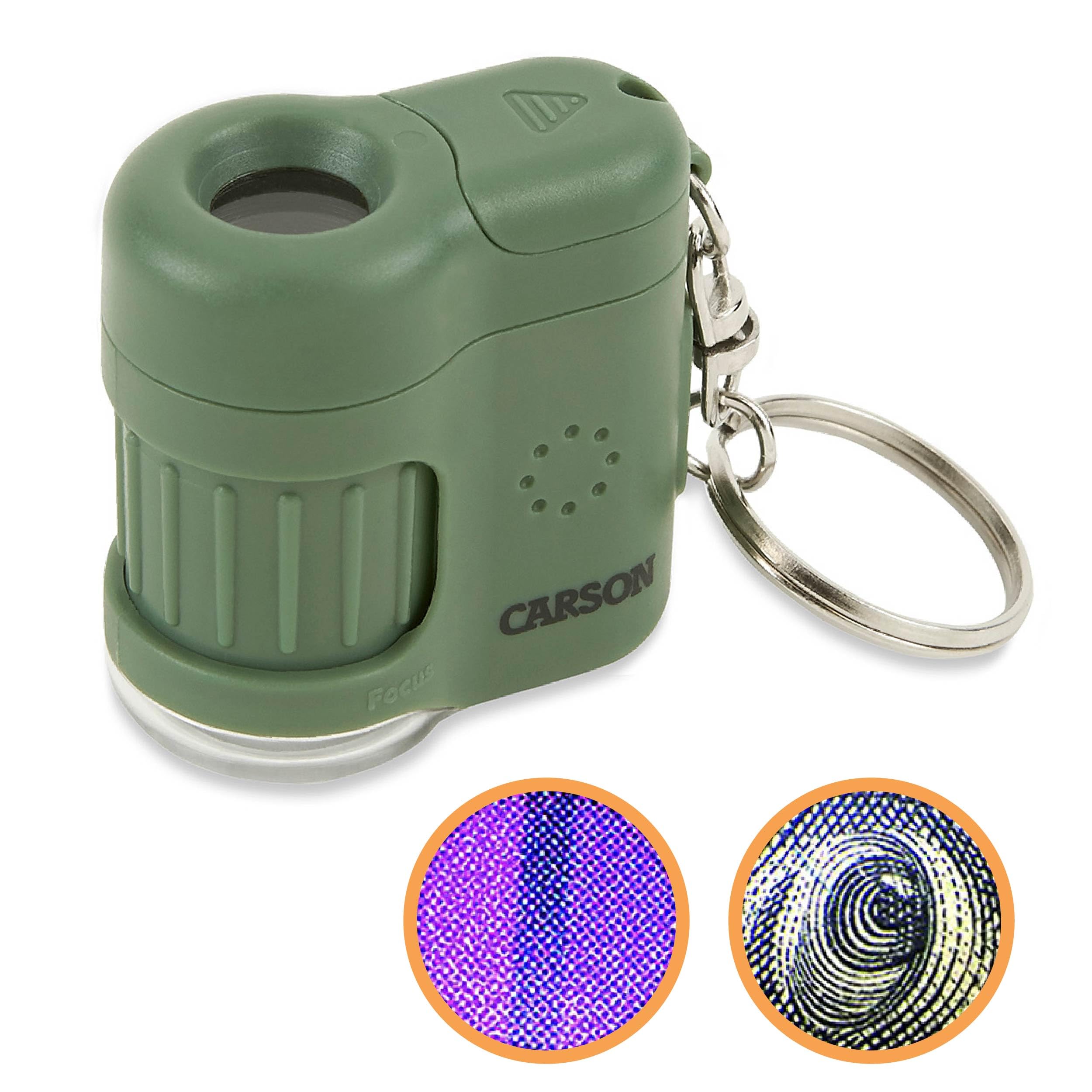 Carson MM-280G MicroMini LED Lighted 20x Pocket Microscope with Built-In UV Light and LED Flashlight - Green