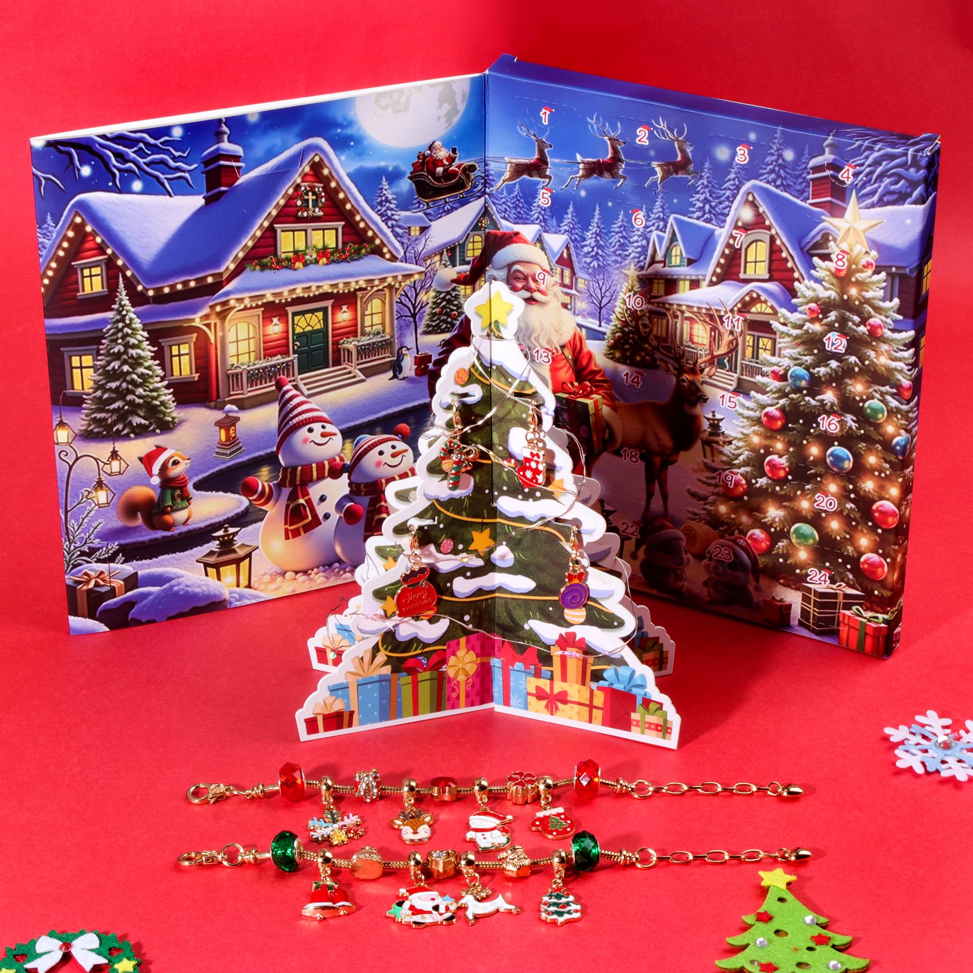 Christmas Advent Calendar Bracelets for Kids - 24 Day DIY Jewelry Making Kit with 22 Charm Beads & 2 Adjustable Bracelets - Advent Calendar for Girls,Creative Gift for Kids,Teens,Women