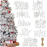 9 Pcs Christmas Word Sign Ornaments Xmas Wooden Cutout Letter Hanging Craft Wall Decor Believe Sign Joy Peace Sign Farmhouse Christmas Tree Decorations Winter Party Supplies (White, Chic)