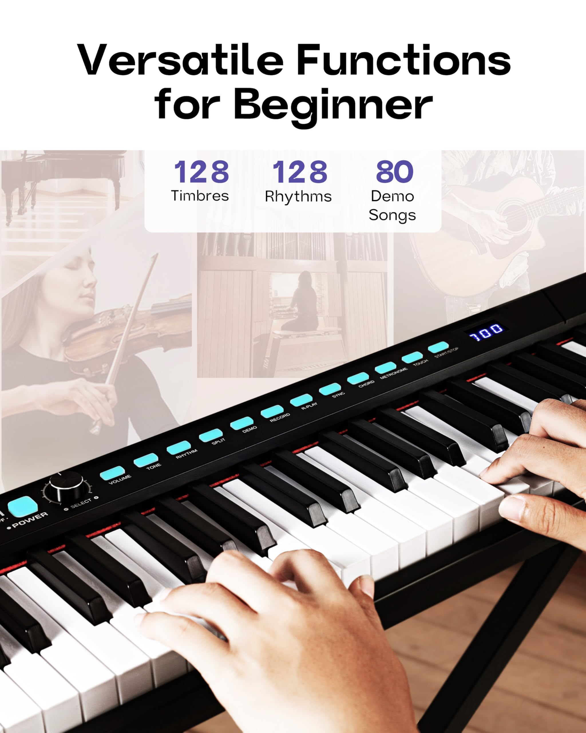 Starfavor 88 key keyboard piano, Compact Portable Digital Piano with Semi Weighted 88 Keys, Electric Piano Keyboard Set for Beginners with Stand, Large Headphones, Sustain Pedal, Carrying Piano Case