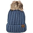 C.C Thick Cable Knit Faux Fuzzy Fur Pom Fleece Lined Skull Cap Cuff Beanie