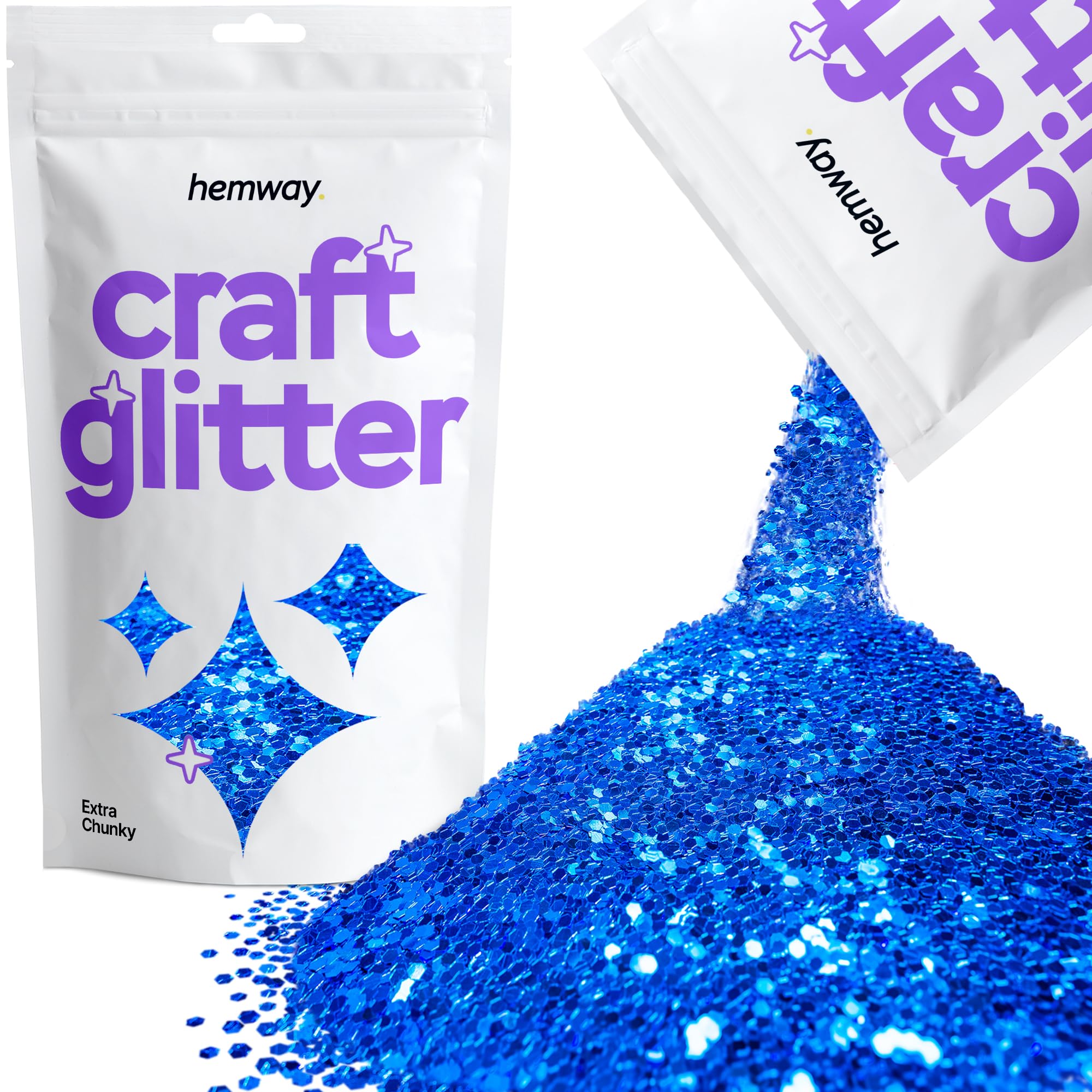 Hemway Craft Glitter Sapphire Blue 100g Extra Chunky Glitter for Crafts, Resin, Cosmetic, Nail, Face, Body, Festival, Tumblers, Art, Candle, Crafting