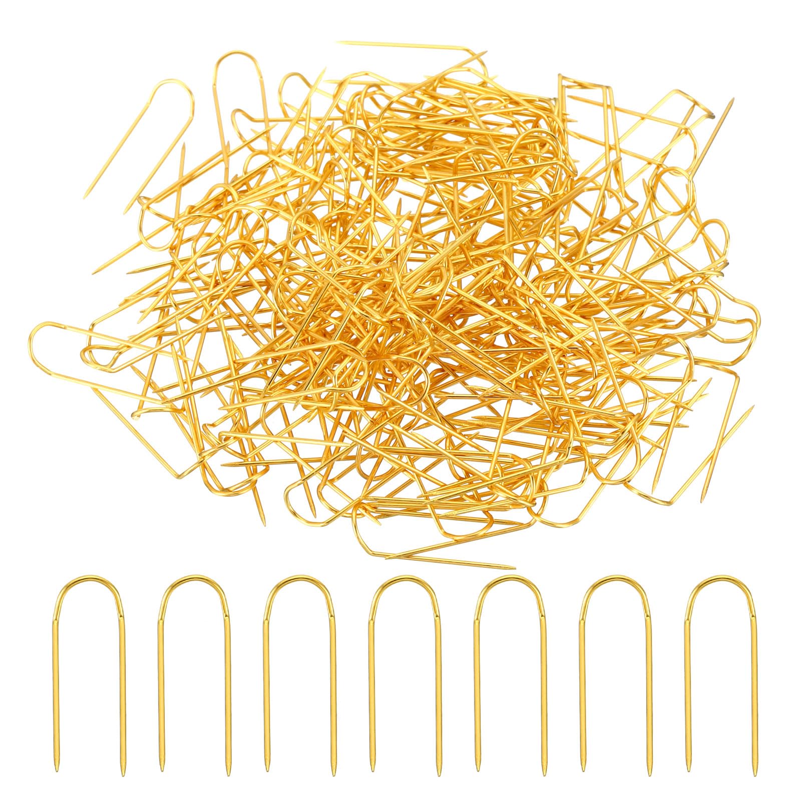 PATIKIL Fork Pins, 200 Pcs Stainless Steel Sewing U-Pins 0.9" Double Blocking Pin for Sewing Jewelry Fabric Craft DIY, Golden
