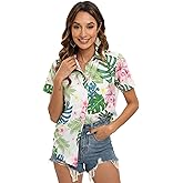 Blueleaf Hawaiian Shirts for Women Short Sleeve Button Down Shirts Women's Beach Aloha Tropical Floral Shirts