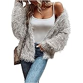 BEAUDRM Women's Faux Fur Coat Fuzzy Jacket Open Front Long Sleeve Furry Sweater Cardigan