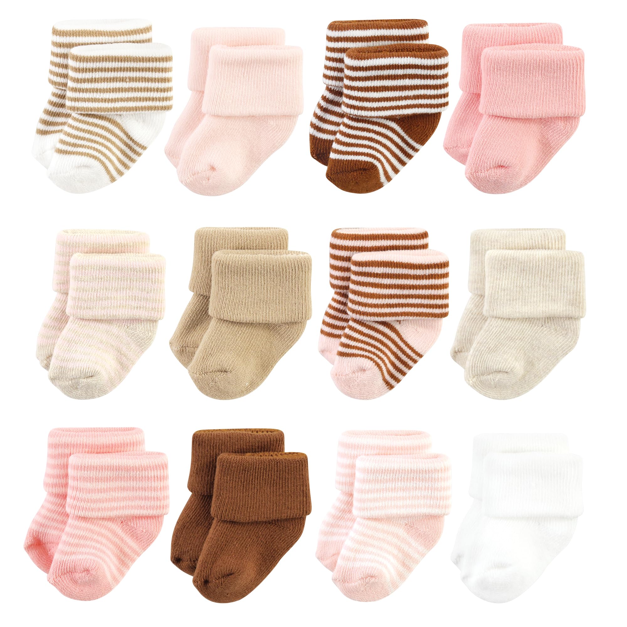 Photo 1 of Hudson Baby Unisex Baby Cotton Rich Newborn and Terry Socks, Pink Tan Stripe, 0-6 Months