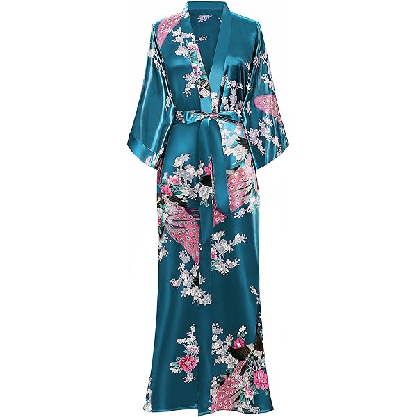 knee length dresses for ladies Long Silk Robes for Women Animal Peacock Prints Pink One Size Fits from S to 2XL Best Women's Gift Ideas| Ulivary main image 1
