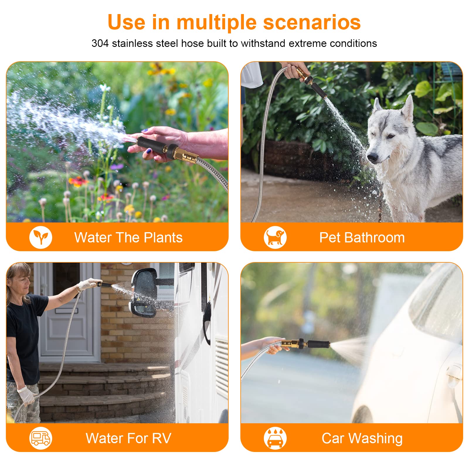 Rosy Earth 100 FT Garden Hose Expandable - 304 Stainless Steel Water Hose 100 FT - Heavy Duty Flexible Kink Free Hose, no Bite