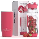 Infusion Pro 32 oz Fruit Infuser Water Bottle, Insulated Sleeve | 50 Recipe Fruit Infusion eBook, Bottom Loading, Large Water Infuser, More Flavor, Unique Gift Idea for Women