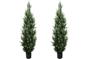 Melli Welli 5FT Artificial Topiary Tree Beautiful Realistic Faux Cedar Pines Christmas Trees UV Rated Fake Shrubs for Front Porch Faux Plants Indoor and Outdoor Decor (2 Pack)