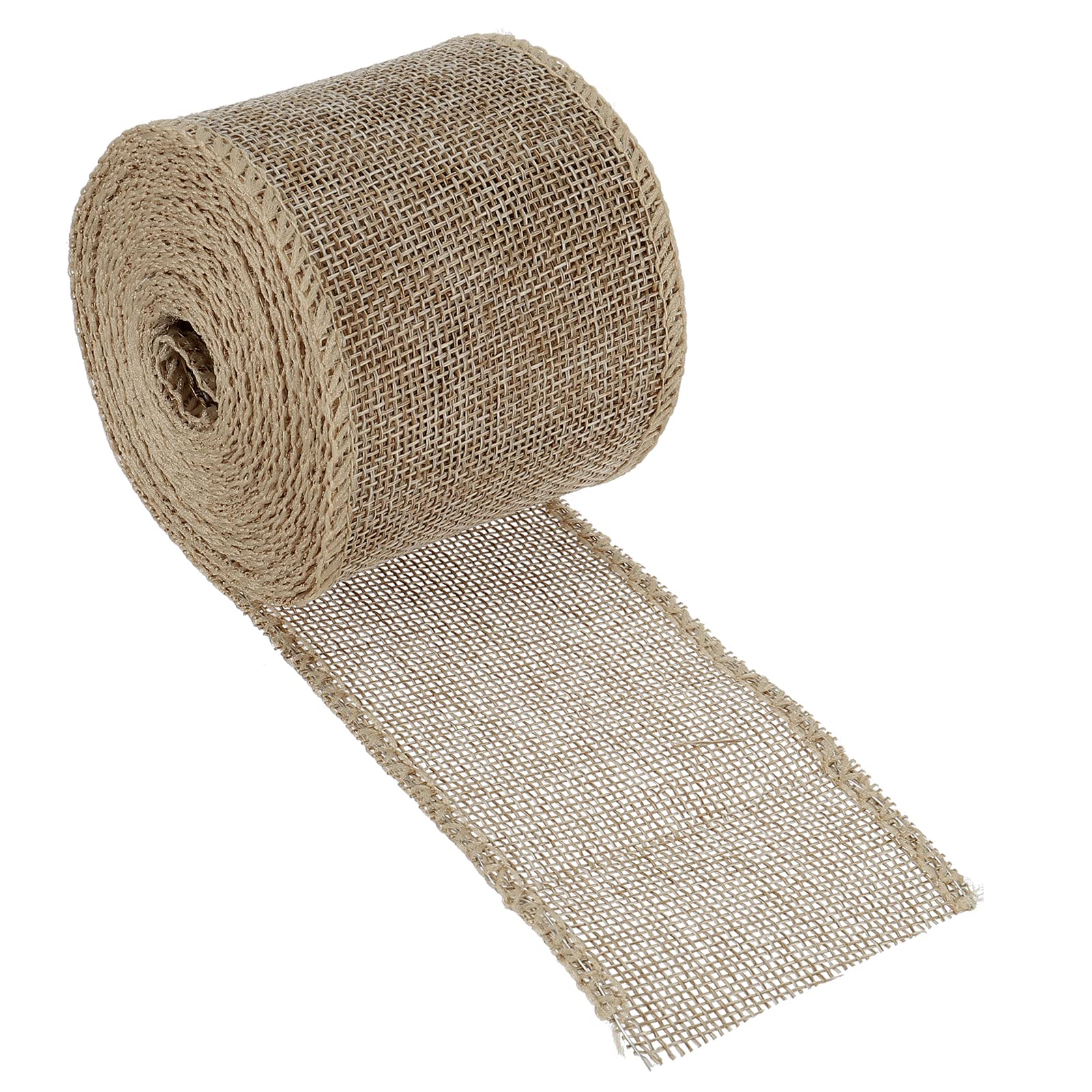 PATIKIL 2.36 Inch Wide 5.47 Yards Burlap Fabric Ribbon, 1 Pack Wired Jute Crafts Roll for Party Home DIY Wrapping Decoration Tan
