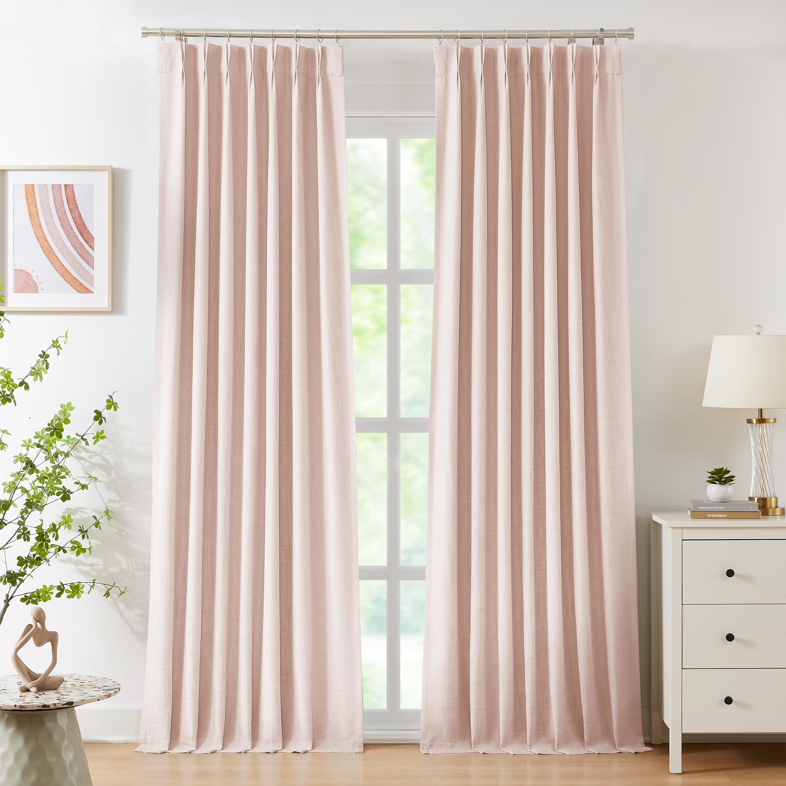 Photo 1 of WEST LAKE Pink Bailey Pinch Pleated Full Blackout Window Curtain Panels 95 Inches Length,Modern Textured Drapes for Girls Room,Farmhouse Window Treatment for Bedroom,40" Wx95 Lx2