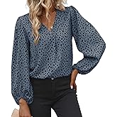EGRETLAC Long Sleeve Blouses for Women, Leopard Print Chiffon Tops V Neck Loose Business Shirts Casual Work Tunic