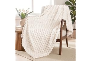 Exclusivo Mezcla Fleece Throw Blanket for Couch, Extra Large Fuzzy Ivory Bed Blankets, Soft Cozy Plush Sofa Throws for All Se