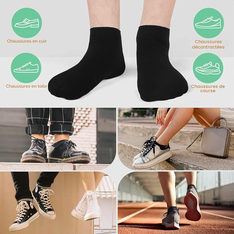 Chaussettes Hommes 12 Paires Basses Femmes Soquettes Courtes Sport Coton Gris noir et blanc 3538