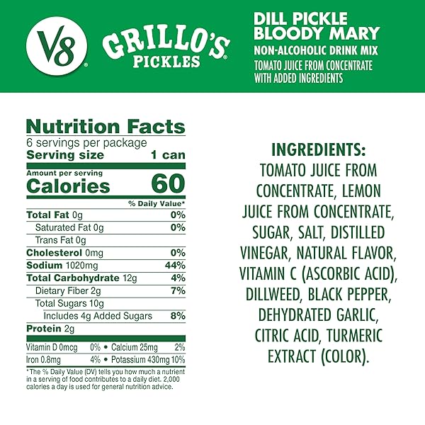 V8 GRILLO’S PICKLES DILL PICKLE BLOODY MARY MIX, 8 FL OZ CAN (6 PACK)