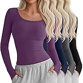 Yearntown 4 Pack Women's Workout Tops Long Sleeve Compression Shirts U Neck Slim Athletic Yoga Basic Shirt with Thumb Holes