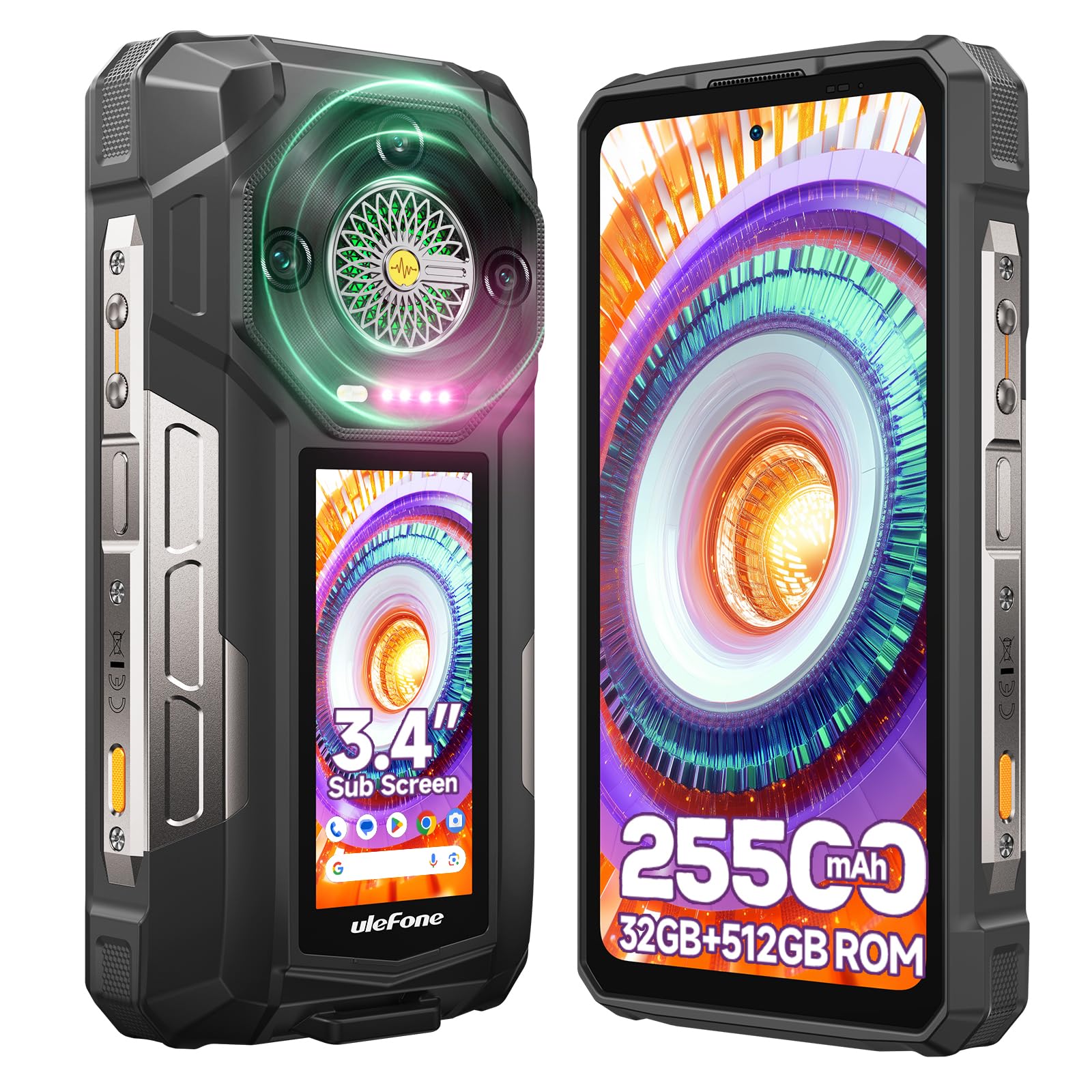Photo 1 of Ulefone Armor 33 Pro 5G Dual Screen Rugged Phone, 6.95" FHD 120Hz + 3.4" Screen, 25500mAh (66W) 32GB+512GB, 50MP+50MP+64MP+32MP, Infinite Halo, 118dB Speaker Android 14 Rugged Smartphone NFC