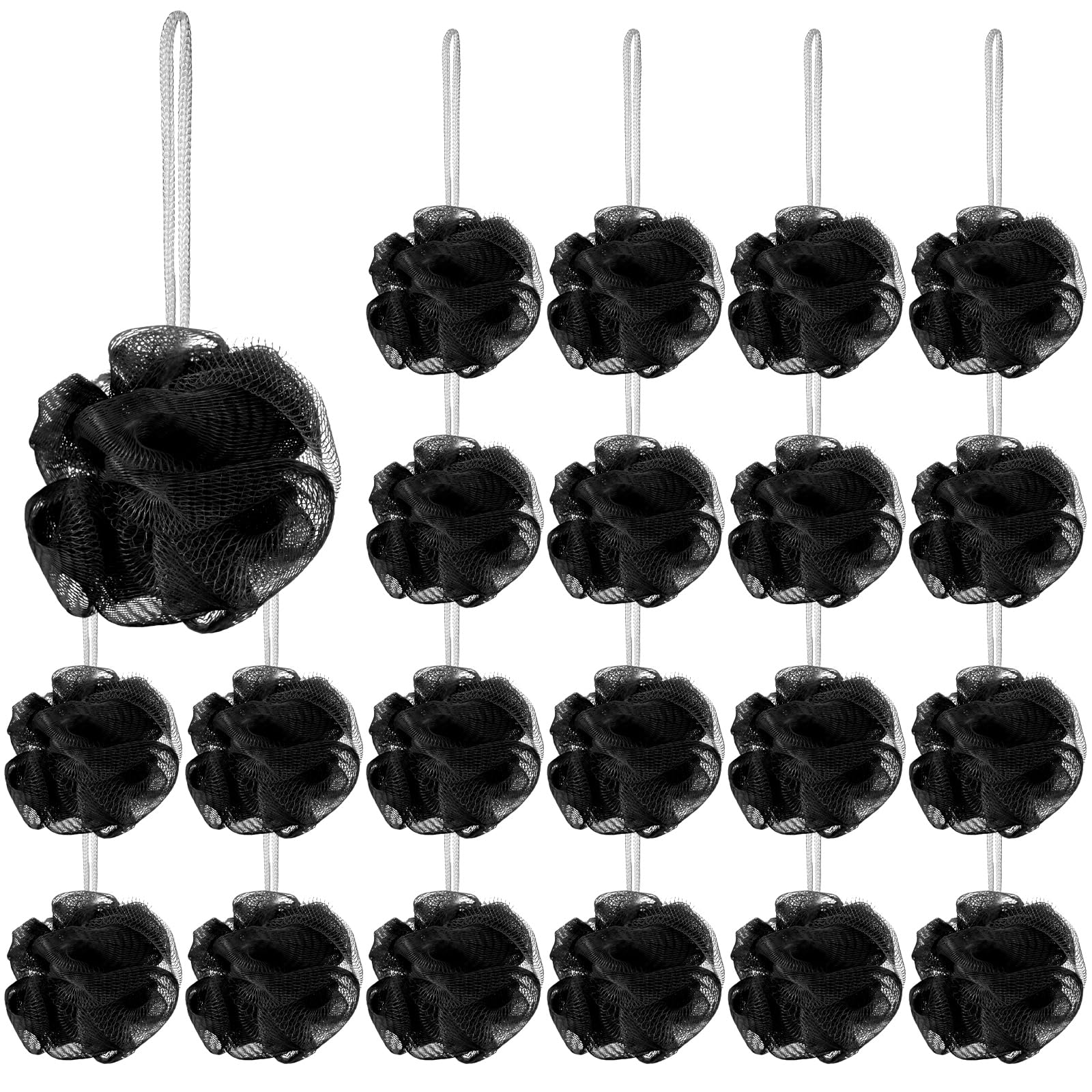 Photo 1 of Shellwei 24 Pcs 3 Inch Mini Loofah Travel Size Bulk Shower Sponge Pouf Mesh for Women Kids Men Exfoliating Body Scrubber Baby Shower Favor(Black)