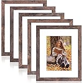 Fixwal 8x10 Picture Frames Set of 5, Rustic Brown Wood Grain with Tempered Real Glass, Vintage Photo Frames for Wall Decor Mounting and Tabletop Display