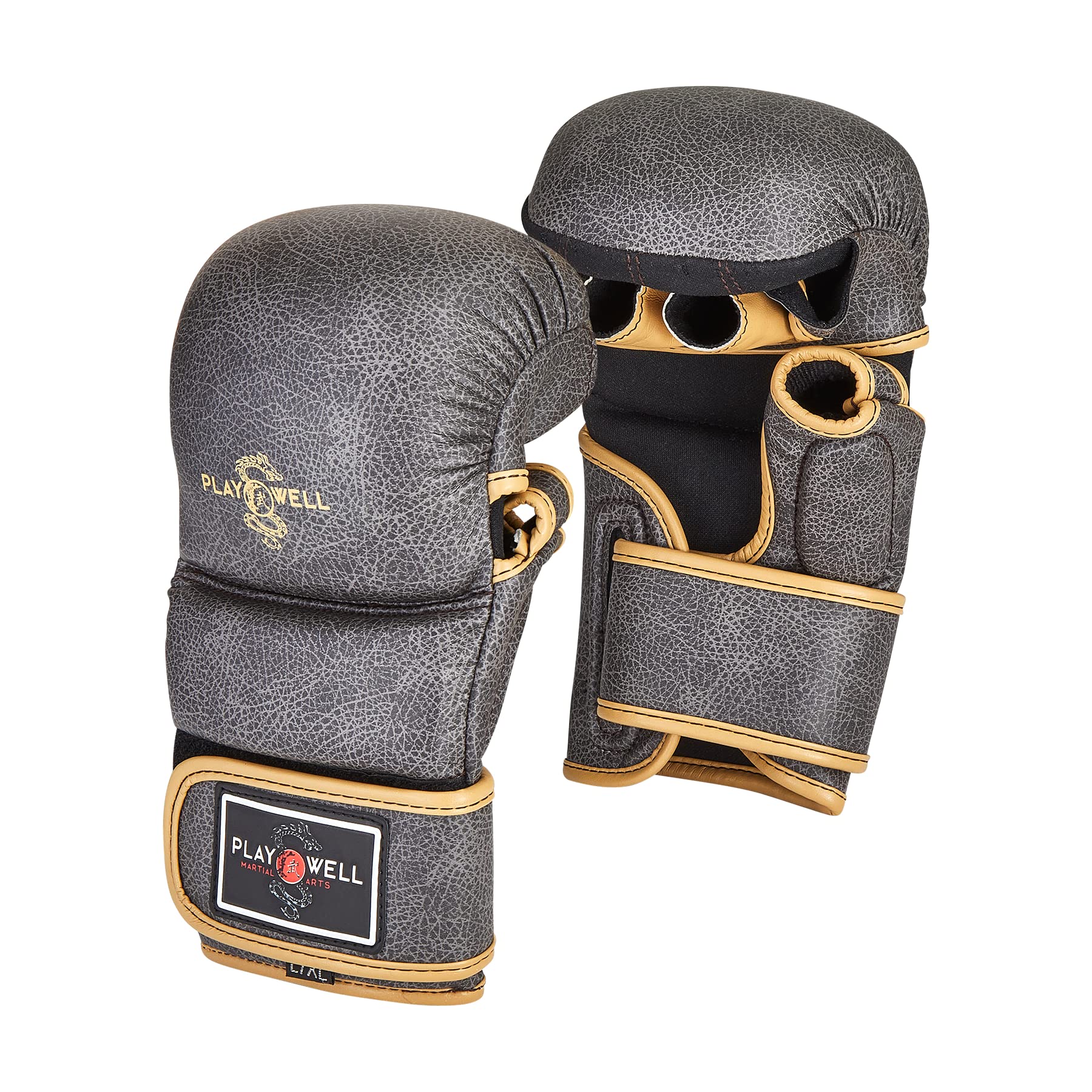 Playwell Premium Range: Vintage Series - Pro Series MMA Sparring & Grappling Fight Gloves - 7oz - NEW (Small/Medium)