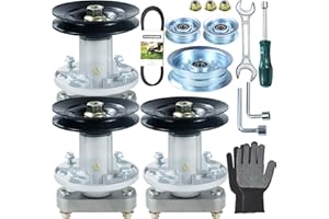 GUSUHAWK 3 Pack Greased GY20785 Spindle with M155979 Spindle Pulley GY20629 GY20067 Idler Pulley GX20305 Belt Replaces GY20785, GY20050 for John Deere L120, L130, Scotts L2048, Scotts L2548 Tractors