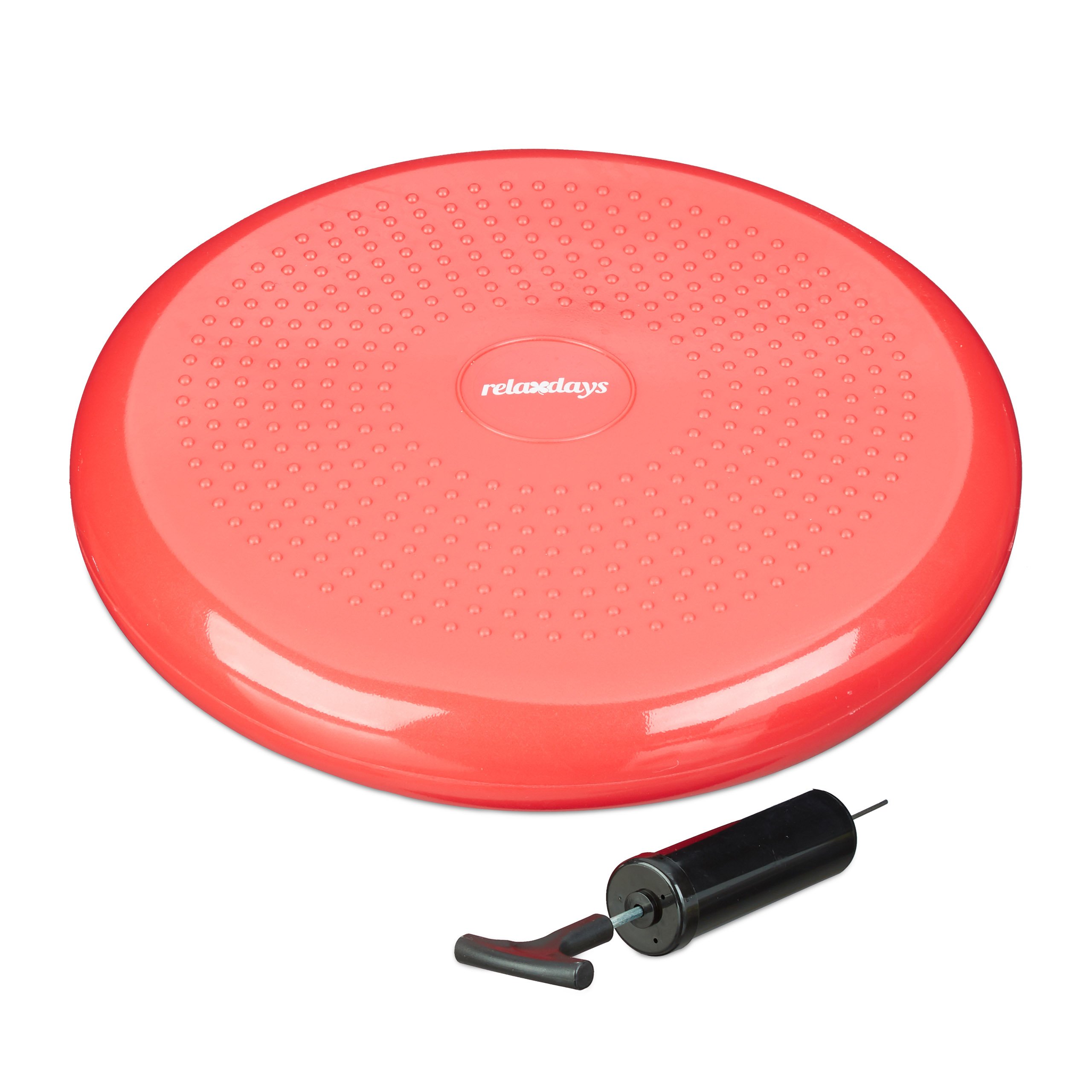 Relaxdays Balance Disc, 33 cm Stability Wobble Cushion with Air Pump, Balance Pillow with Nubs, Fitness Board, Red