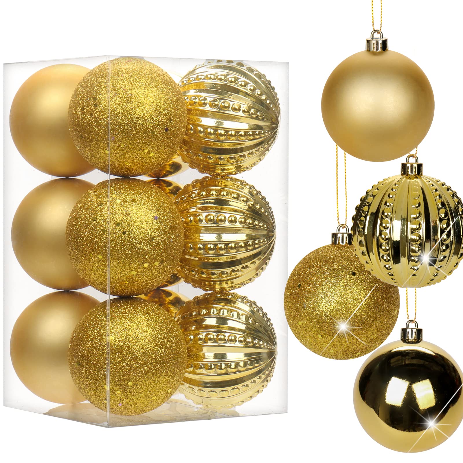 Photo 1 of 3.15" Gold Christmas Balls Ornaments 12 Pcs Shatterproof Christmas Ornaments Set Large Gold Ornament for Xmas Tree Halloween Holiday Party