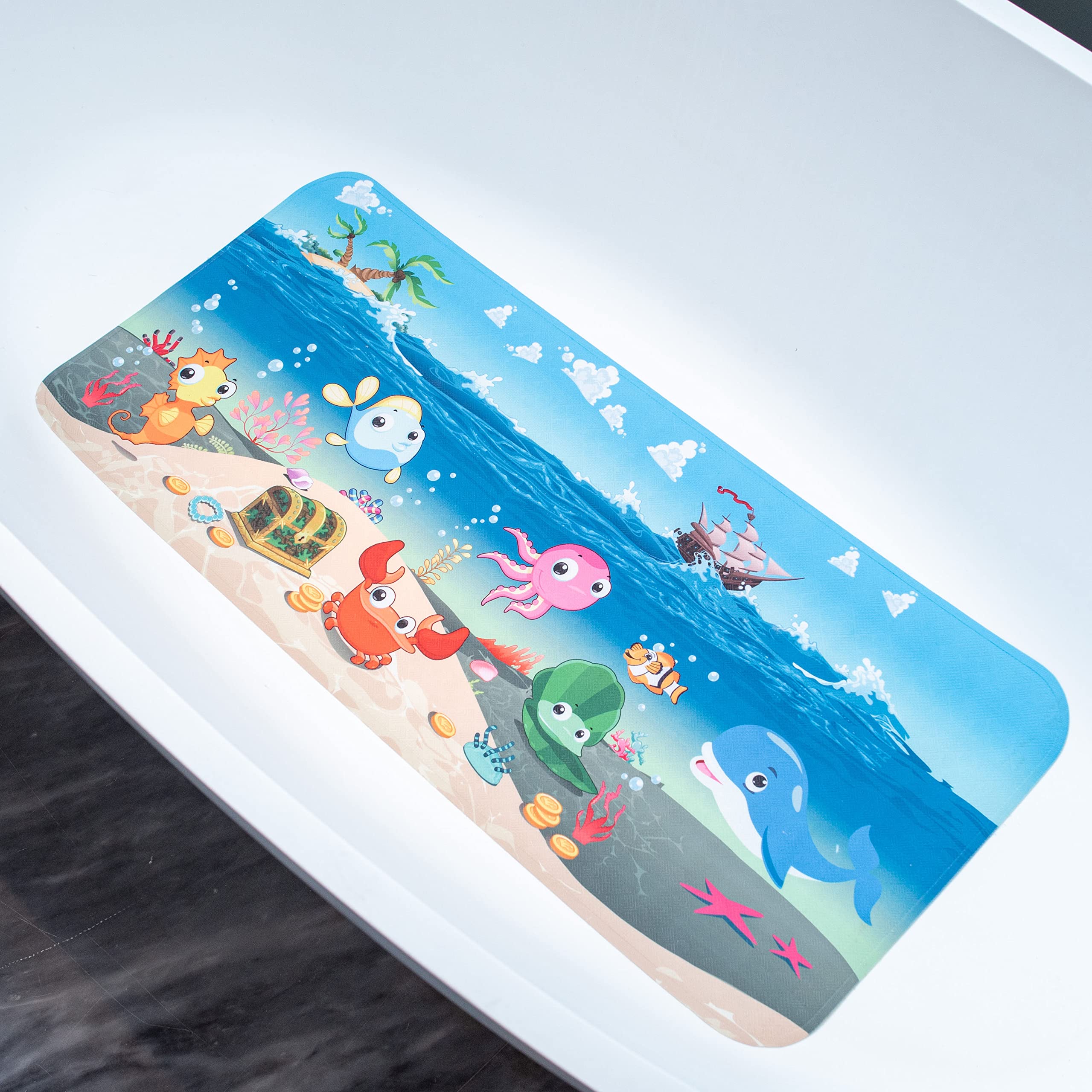 BOPPIE Bathtub Mat Shower Mats - Cartoon Non-Slip Bathroom Bathtub Bath Mat for Tub Anti-Slip Shower Mats for Floor Machine Washable Bathroom Mats 35.4 x15.74In(90X40CM) (Sea Ship)